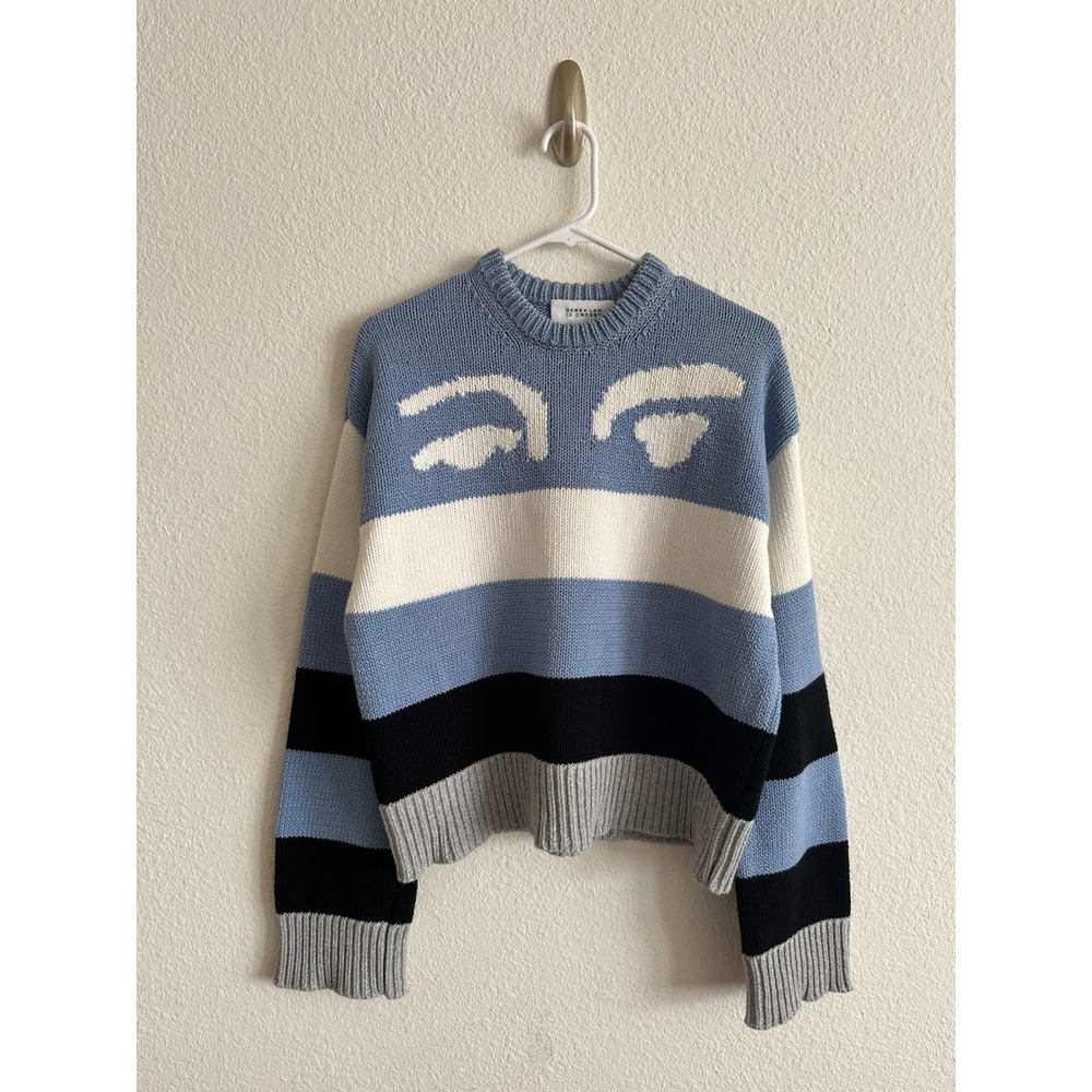 Derek Lam 10 Crosby Blue Colorblock Cloud Knit Crewneck Sweater whimsy Cozy M